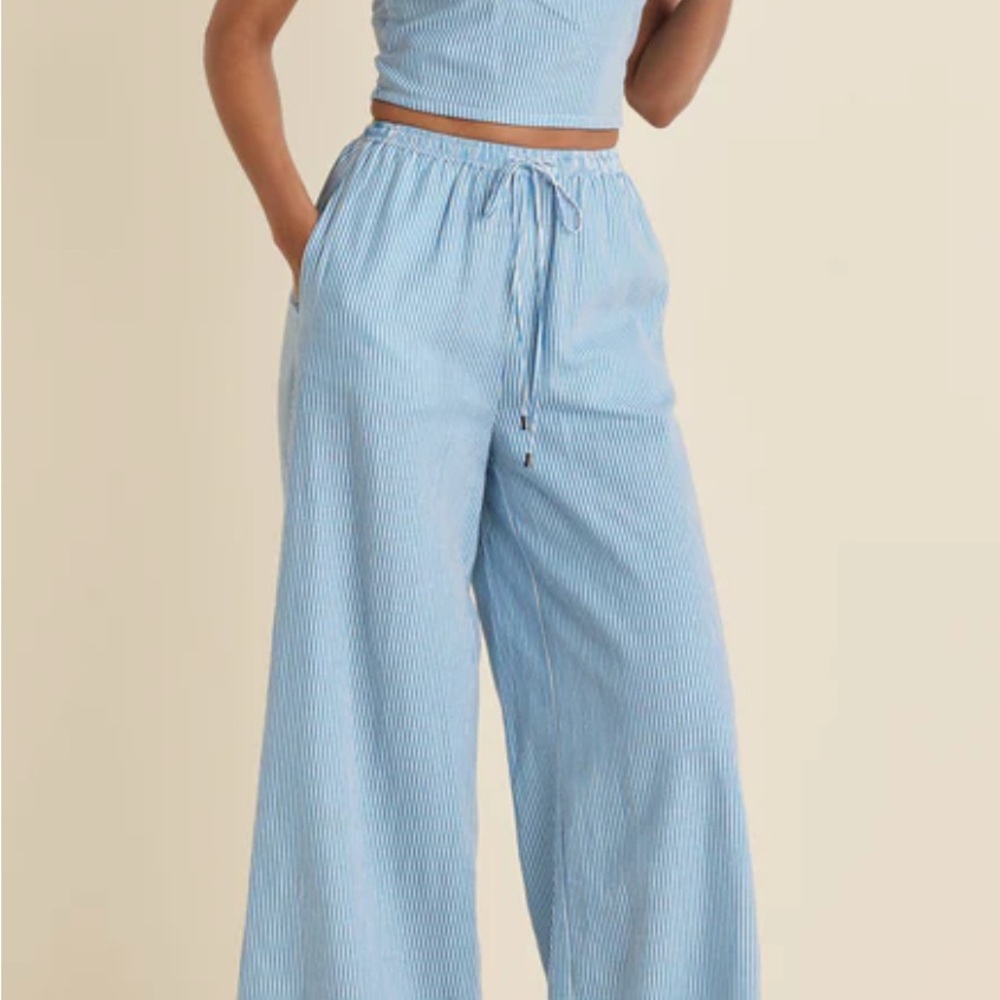 Women's Light Blue Striped Pant Set